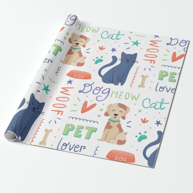 Doodle Pet Lovers Wrapping Paper (Unrolled)