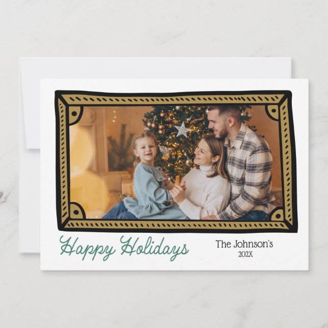Doodle Photo Frame Photo Holiday Card (Front)