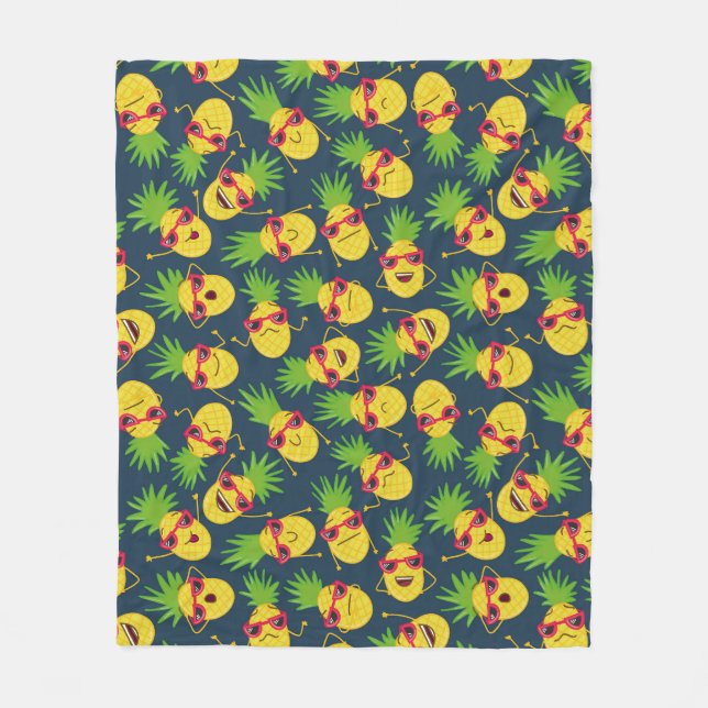 Doodle pineapples, hand drawn, summer pattern. fleece blanket (Front)