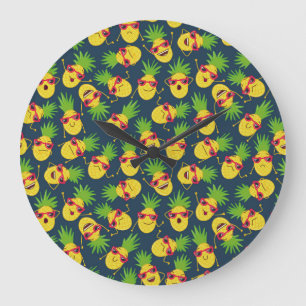 Doodle pineapples, hand drawn, summer pattern. large clock