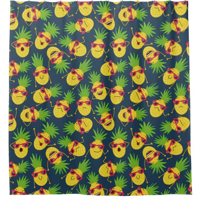 Doodle pineapples, hand drawn, summer pattern. shower curtain (Front)