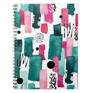 Doodle pink and green watercolor lines. notebook