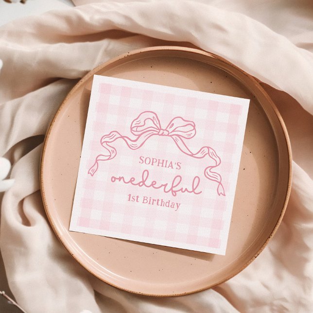 Doodle Pink Bow Baby Girl 1st Birthday Napkin (Creator Uploaded)