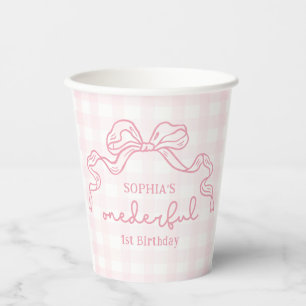 Doodle Pink Bow Baby Girl 1st Birthday Paper Cups