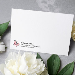 DOODLE PINK BUTTERFLY WHIMSICAL MONOGRAM CARD