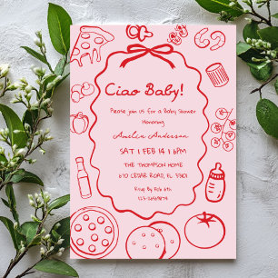 doodle Pizza Italian Ciao Baby Shower Invitation