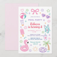 Doodle Pool Party Pink Girl Tween Teen Birthday