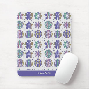 Doodle purple floral pattern personalised name mouse pad