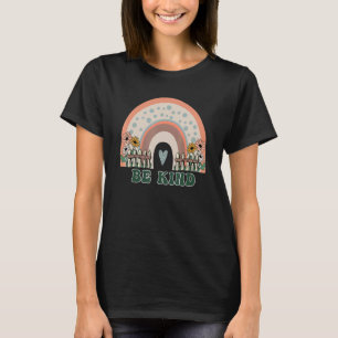 Doodle Rainbow Be Kind   Women Girl Groovy Flower  T-Shirt