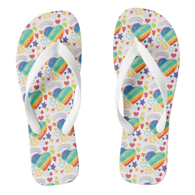Doodle Rainbow Heart Pattern Jandals (Footbed)