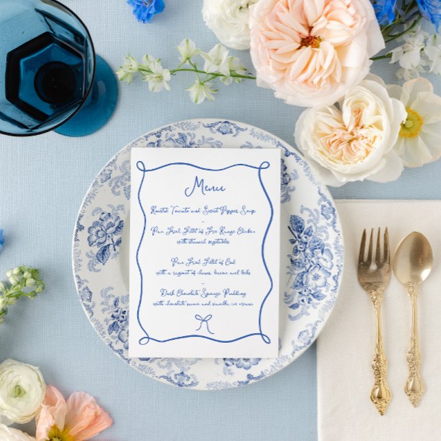 Doodle Ribbon & Bow French Blue Wedding Menu (Creator Uploaded)