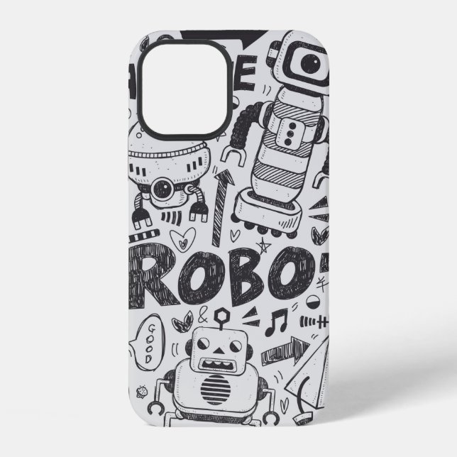 doodle robot element, illustrator line tools drawi iPhone case (Back)