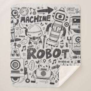 doodle robot element, illustrator line tools drawi sherpa blanket