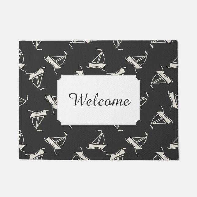Doodle Sailboat Pattern | Add Your Text Doormat (Front)