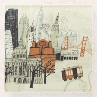 Doodle San Francisco Scene Glass Coaster
