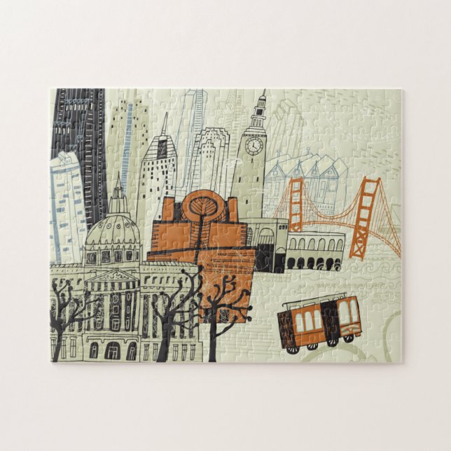 Doodle San Francisco Scene Jigsaw Puzzle (Horizontal)