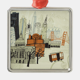 Doodle San Francisco Scene Metal Tree Decoration