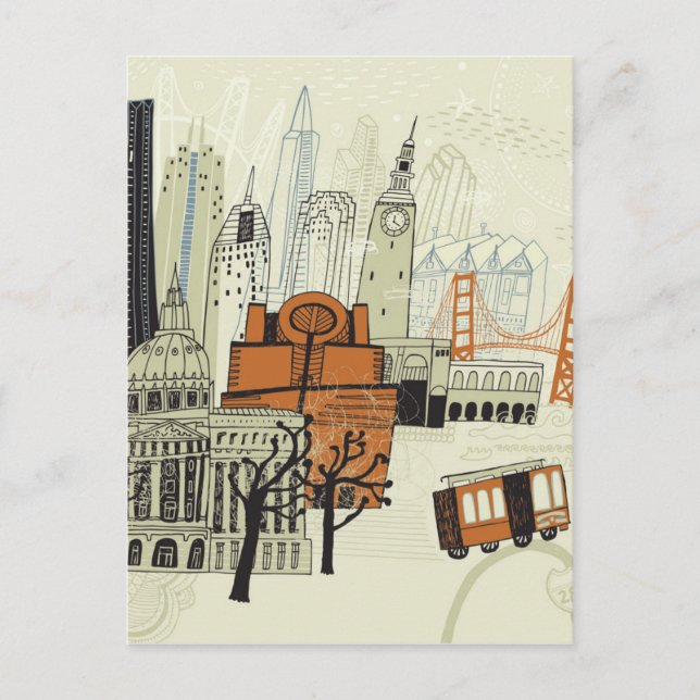 Doodle San Francisco Scene Postcard (Front)