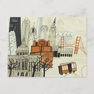 Doodle San Francisco Scene Postcard