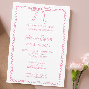 Doodle Scalloped Border Coquette Bow Bridal Shower Invitation