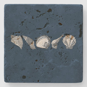Doodle Seashells in Your Choice  Background Colour Stone Coaster