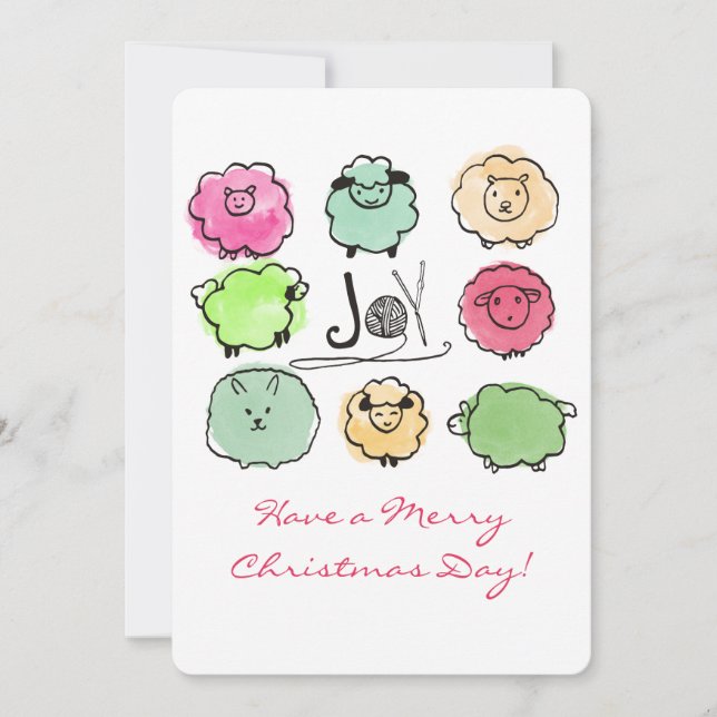 Doodle sheep angora knitting crochet  Christmas Holiday Card (Front)
