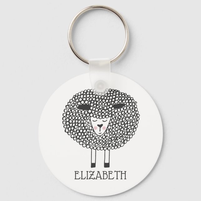 Doodle Sheep Personalised Key Ring (Front)