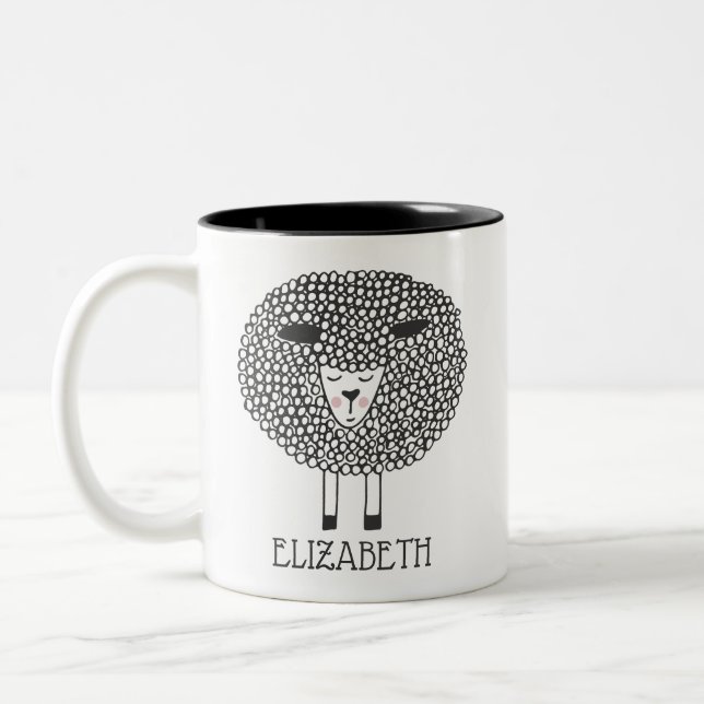Doodle Sheep Personalised Two-Tone Coffee Mug (Left)