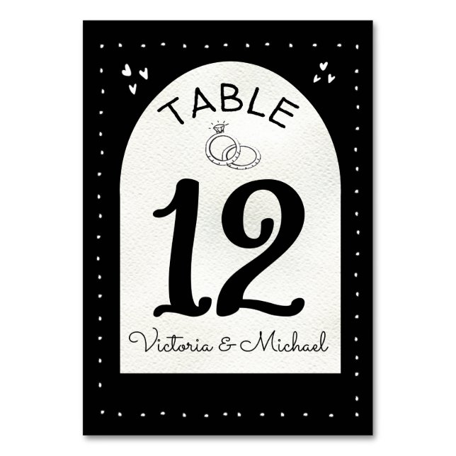 Doodle Sketch funky Wedding table number cards (Front)