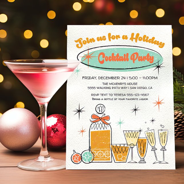 Doodle Sketch Retro Christmas Cocktail Party Invitation (Creator Uploaded)