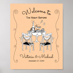 Doodle Sketch Table Chairs Funky Rehearsal Dinner Poster