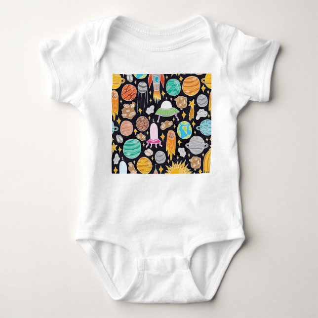Doodle Space: Hand-Drawn Vintage Cosmos. Baby Bodysuit (Front)