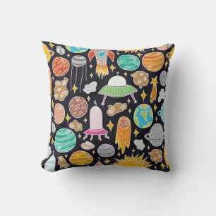 Doodle Space: Hand-Drawn Vintage Cosmos. Cushion