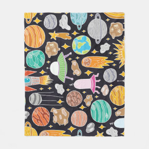 Doodle Space: Hand-Drawn Vintage Cosmos. Fleece Blanket