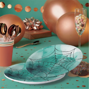 Doodle Spiderweb on Green Paper Plate