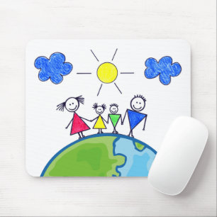 Doodle Stick Family On World Mouse Pad
