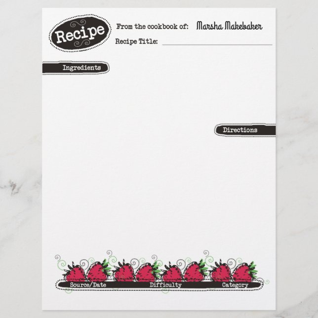 doodle strawberries fruit baking recipe letterhead (Front)