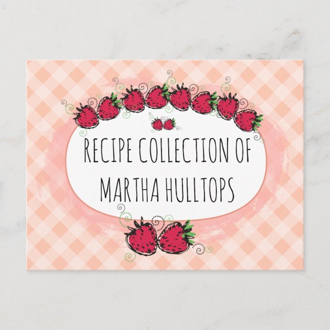 Doodle strawberries personalised recipe card (Front)