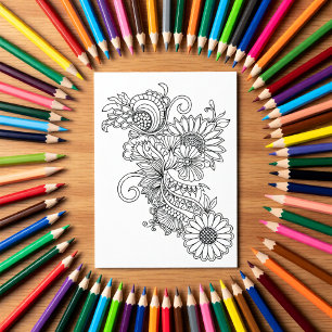 Doodle Style Floral Color Your Own Card