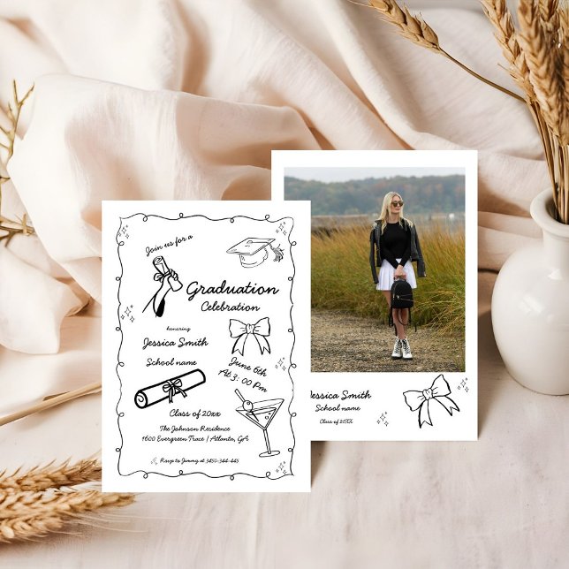 Doodle Style Hand drawn  Graduation  Invitation (Creator Uploaded)