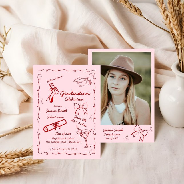 Doodle Style Hand drawn  Graduation  Invitation (Creator Uploaded)