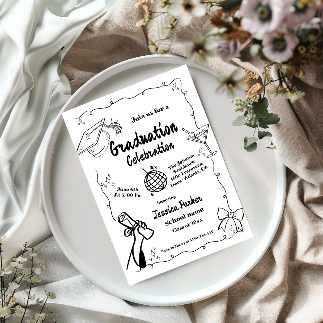Doodle Style Hand drawn Graduation  Invitation (Creator Uploaded)