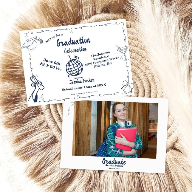 Doodle Style Hand drawn Graduation  Invitation (Creator Uploaded)