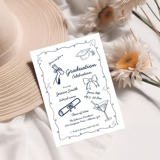 Doodle Style Hand drawn Twin Graduation  Invitation (Creator Uploaded)