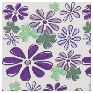 Doodle Style Purple & Green Wildflower and Clover Fabric