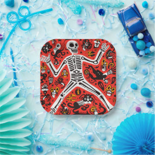 💀 Doodle style skeleton Día de Muertos Paper Plate