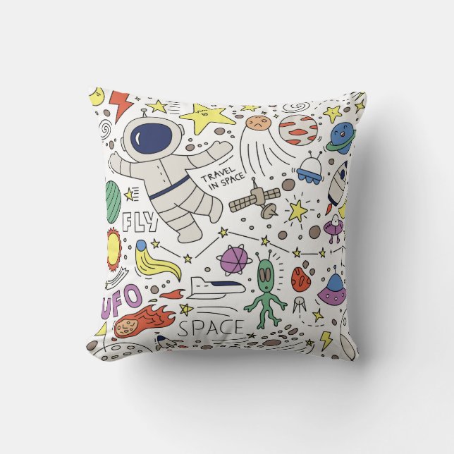 Doodle style, space theme illustration. cushion (Front)