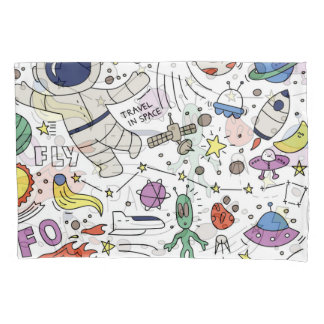 Doodle style, space theme illustration. pillowcase
