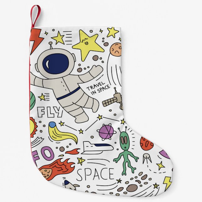 Doodle style, space theme illustration. small christmas stocking (Front)