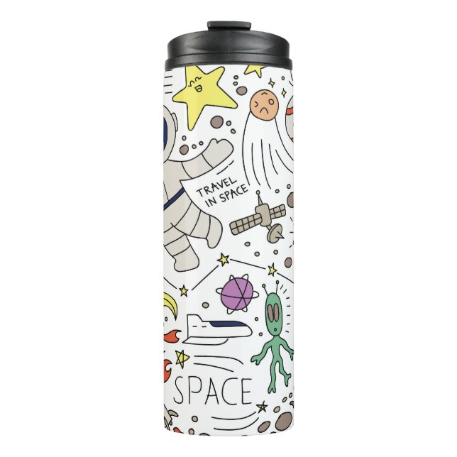 Doodle style, space theme illustration. thermal tumbler (Front)